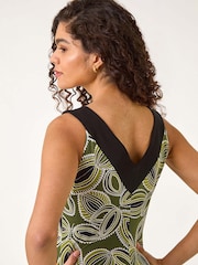 Roman Green Leaf Print Contrast Band Maxi Dress - Image 4 of 5