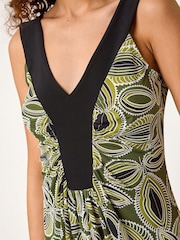 Roman Green Leaf Print Contrast Band Maxi Dress - Image 5 of 5