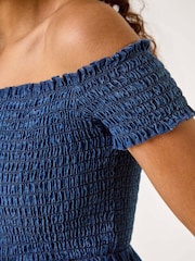 Roman Blue Denim Bardot Shirred Maxi Dress - Image 5 of 5