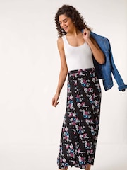 Roman Black Diagonal Ditsy Floral Print Skirt - Image 1 of 5
