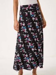 Roman Black Diagonal Ditsy Floral Print Skirt - Image 2 of 5