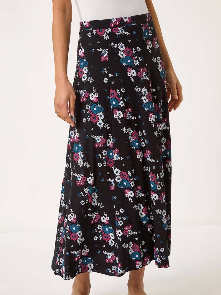 Roman Black Diagonal Ditsy Floral Print Skirt - Image 2 of 5