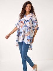 Azul - Roman Floral Print Longline Blouses - Imagen 1 de 5