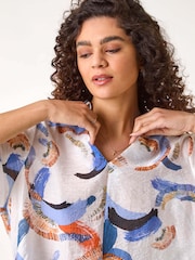 Azul - Roman Floral Print Longline Blouses - Imagen 2 de 5