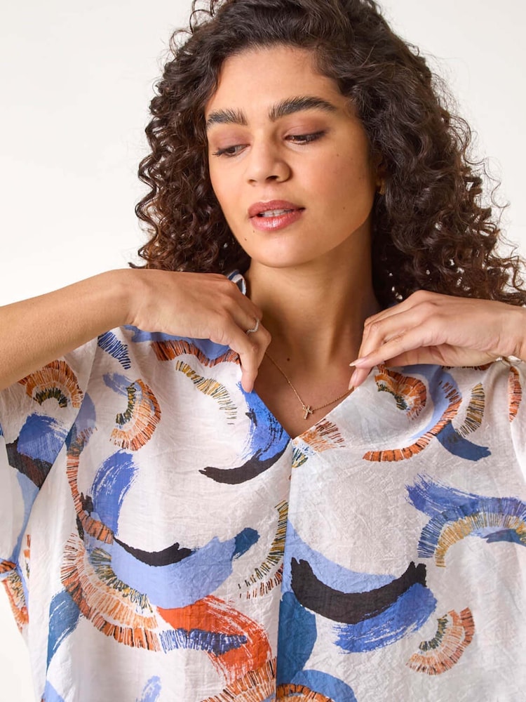 Azul - Roman Floral Print Longline Blouses - Imagen 2 de 5