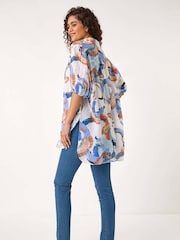 Azul - Roman Floral Print Longline Blouses - Imagen 3 de 5