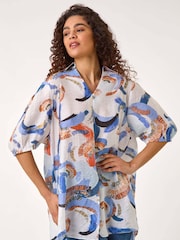 Azul - Roman Floral Print Longline Blouses - Imagen 4 de 5