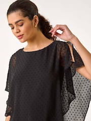 Roman Black Asymmetric Dobby Overlay Top - Image 1 of 5