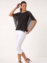 Roman Black Asymmetric Dobby Overlay Top - Image 2 of 5