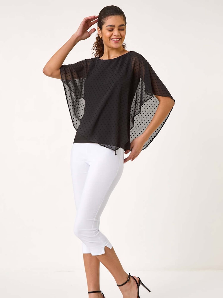 Roman Black Asymmetric Dobby Overlay Top - Image 2 of 5