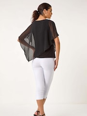 Roman Black Asymmetric Dobby Overlay Top - Image 3 of 5