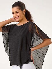 Roman Black Asymmetric Dobby Overlay Top - Image 4 of 5