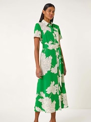 Roman Green Contrast Floral Print Shirt Dress - Image 1 of 5