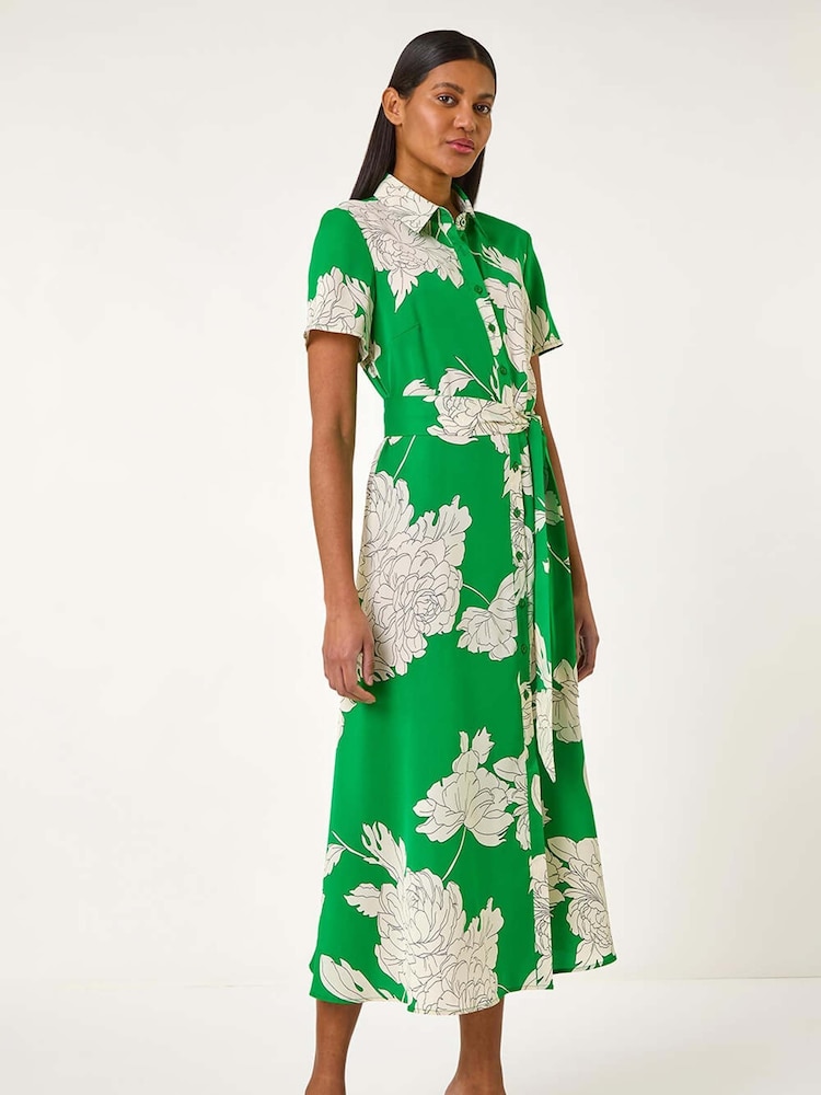 Roman Green Contrast Floral Print Shirt Dress - Image 1 of 5