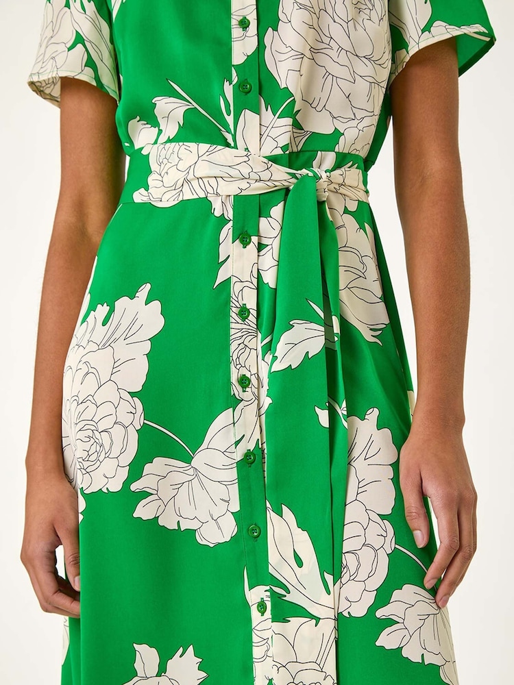 Roman Green Contrast Floral Print Shirt Dress - Image 5 of 5