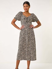 Roman Black Animal Print Ruched Dress - Image 1 of 5