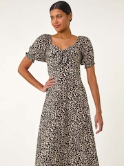 Roman Black Animal Print Ruched Dress - Image 3 of 5