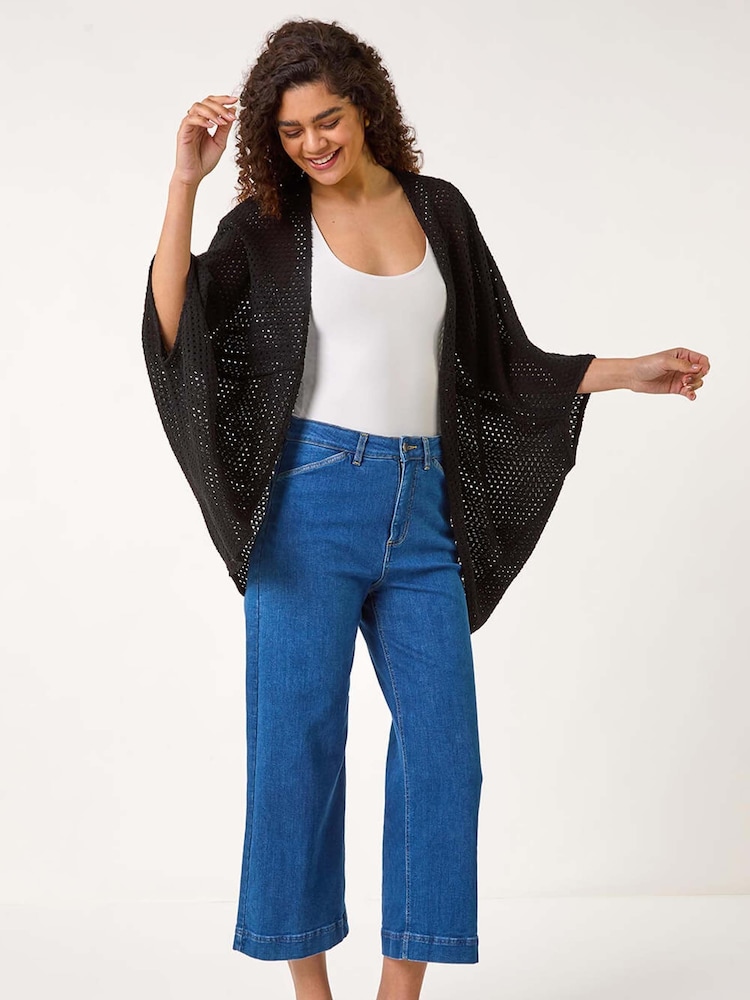 Roman Black Crochet Tunic Cardigan - Image 1 of 5