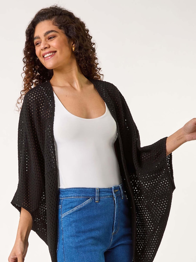 Roman Black Crochet Tunic Cardigan - Image 2 of 5