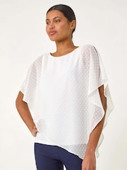 Roman White Asymmetric Dobby Overlay Top - Image 3 of 5