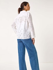 Roman White Floral Print Broderie Collar 100% Cotton Shirt - Image 3 of 5