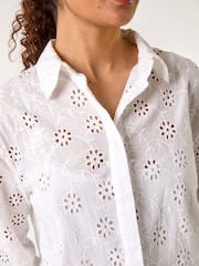 Roman White Floral Print Broderie Collar 100% Cotton Shirt - Image 5 of 5