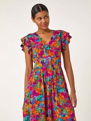 Roman Pink Floral Print Button Frill Dress - Image 3 of 5