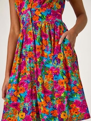 Roman Pink Floral Print Button Frill Dress - Image 4 of 5