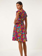 Roman Pink Floral Print Button Frill Dress - Image 5 of 5