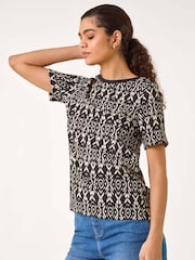 Roman Ikat Print Textured Stretch Top - Imagen 4 de 5