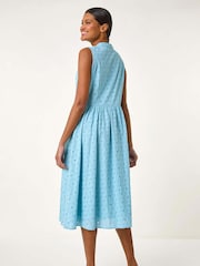 Roman Blue Floral 100% Cotton Broderie Midi Dress - Image 3 of 5