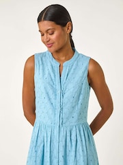 Roman Blue Floral 100% Cotton Broderie Midi Dress - Image 4 of 5