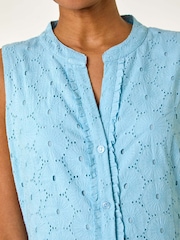 Roman Blue Floral 100% Cotton Broderie Midi Dress - Image 5 of 5