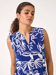 Roman Blue Leaf Print Tie Midi Dress - Image 4 of 5