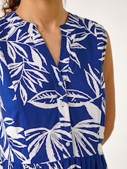 Roman Blue Leaf Print Tie Midi Dress - Image 5 of 5