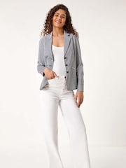 Roman Blue Stripe Bengaline Stretch Blazer - Image 2 of 5