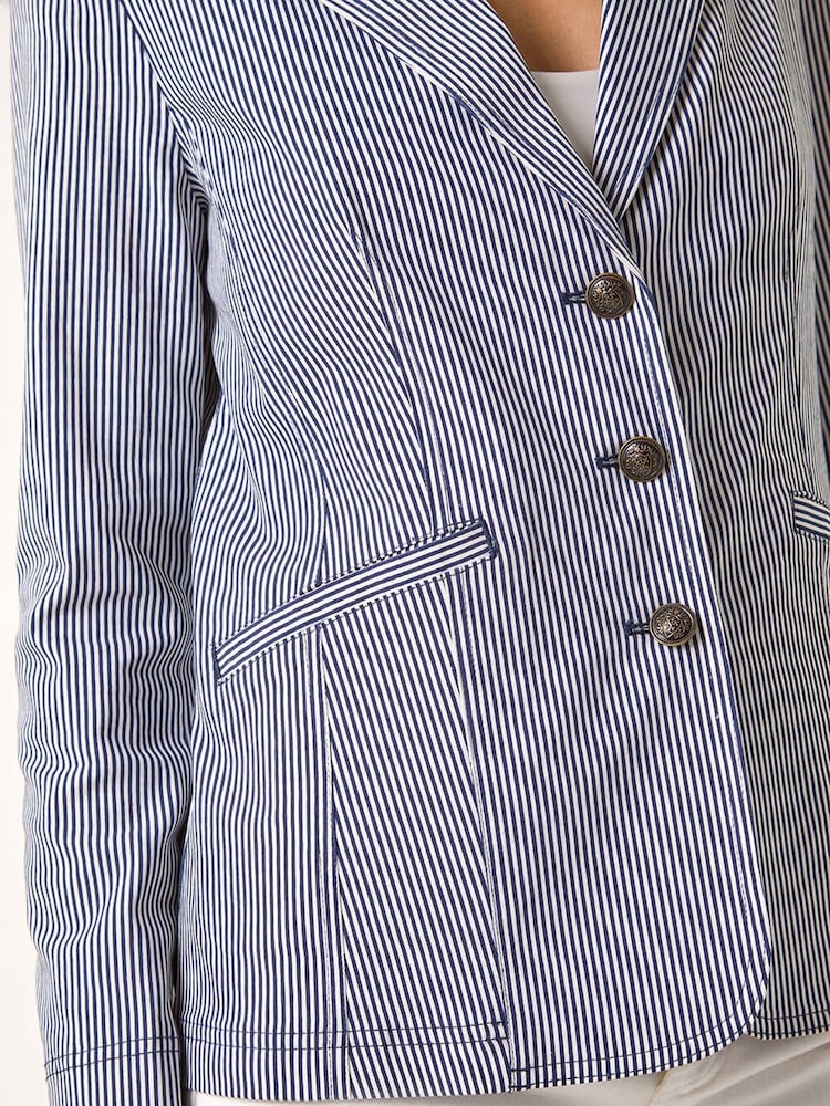 Roman Blue Stripe Bengaline Stretch Blazer - Image 5 of 5