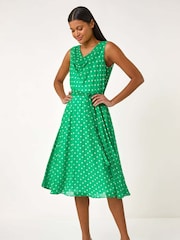 Roman Green Spotted Cowl Neck Dress - Image 1 of 5