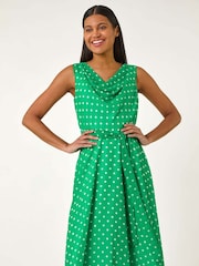 Roman Green Spotted Cowl Neck Dress - Image 2 of 5