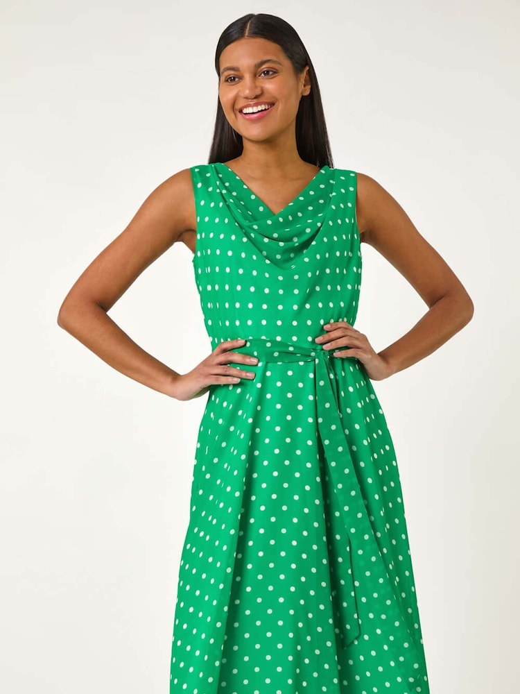 Roman Green Spotted Cowl Neck Dress - Image 2 of 5