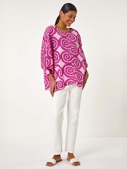 Roman Pink 100% Cotton Spiral Print Asymmetric Tunic Top - Image 3 of 5