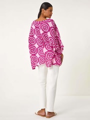 Roman Pink 100% Cotton Spiral Print Asymmetric Tunic Top - Image 4 of 5