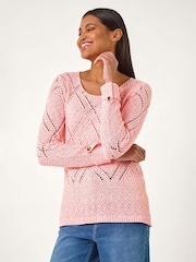 Roman Orange Diamond Textured Crochet Jumper - Image 1 of 5