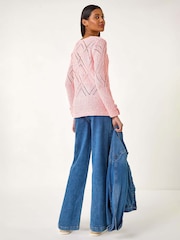 Roman Orange Diamond Textured Crochet Jumper - Image 3 of 5