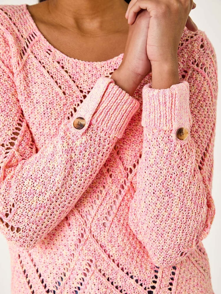 Roman Orange Diamond Textured Crochet Jumper - Image 5 of 5