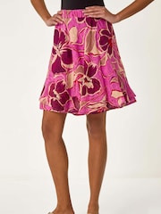Roman Pink Floral Print Short A-Line 100% Cotton Skirt - Image 4 of 5