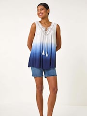 Roman Blue Cotton Lace Detail Ombre Vest Top - Image 2 of 5
