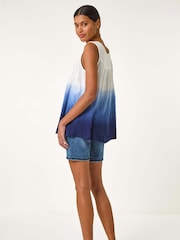 Roman Blue Cotton Lace Detail Ombre Vest Top - Image 3 of 5