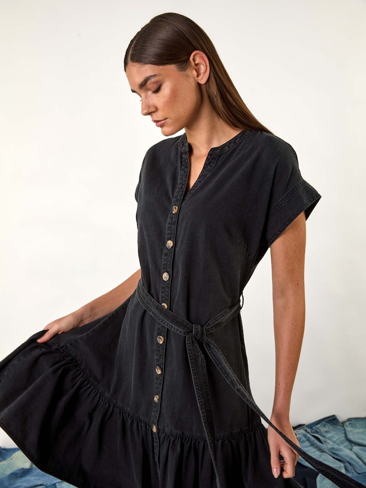 Roman Black Denim Tiered Shirt 100% Cotton Dress - Image 3 of 3