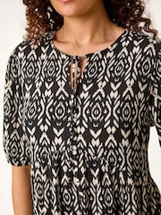 Roman Black Print Tie Front Smock Dress - Image 5 of 5